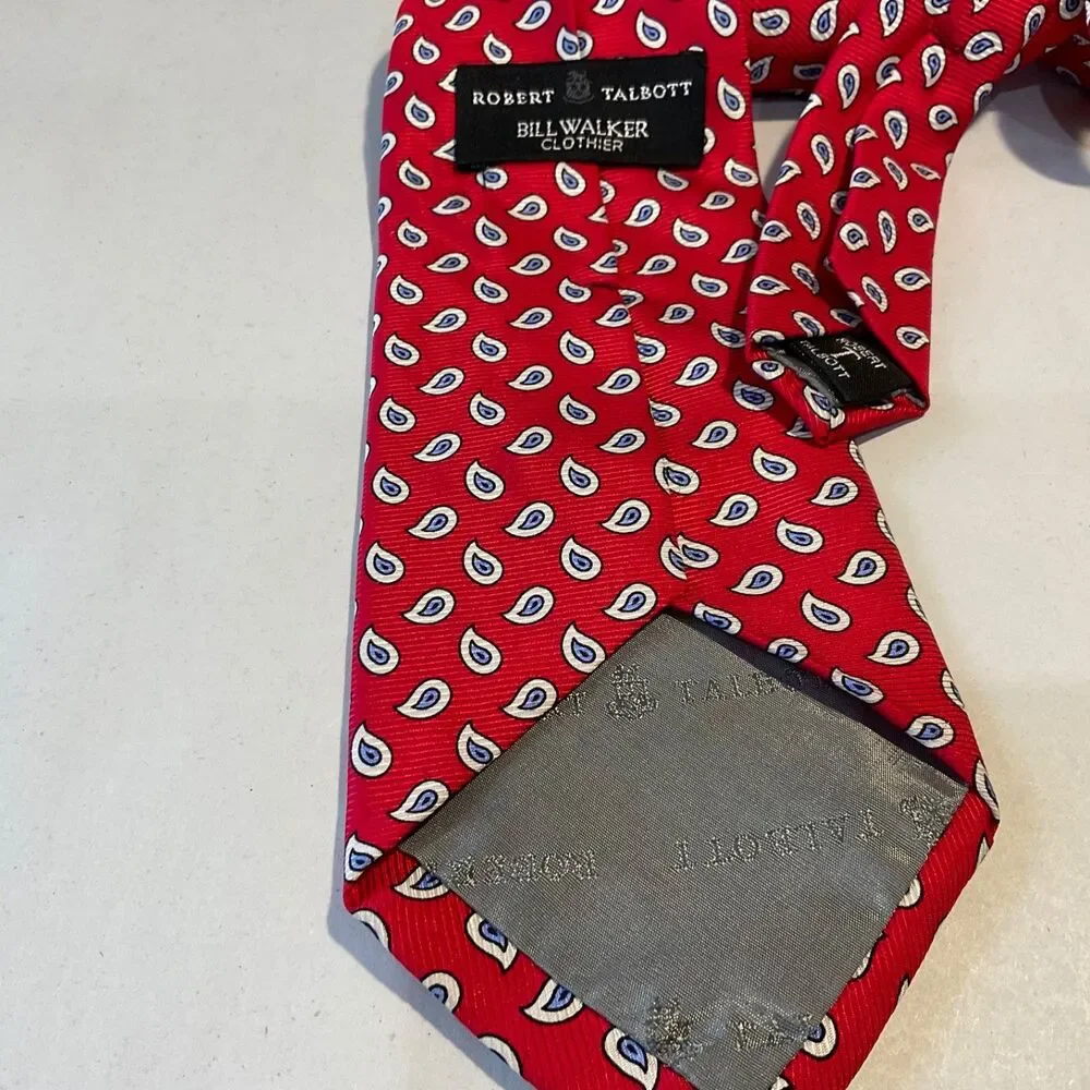 Robert Talbott classic Silk Men's Necktie Red Paisley Luxury Hand sewn USA 57.5”